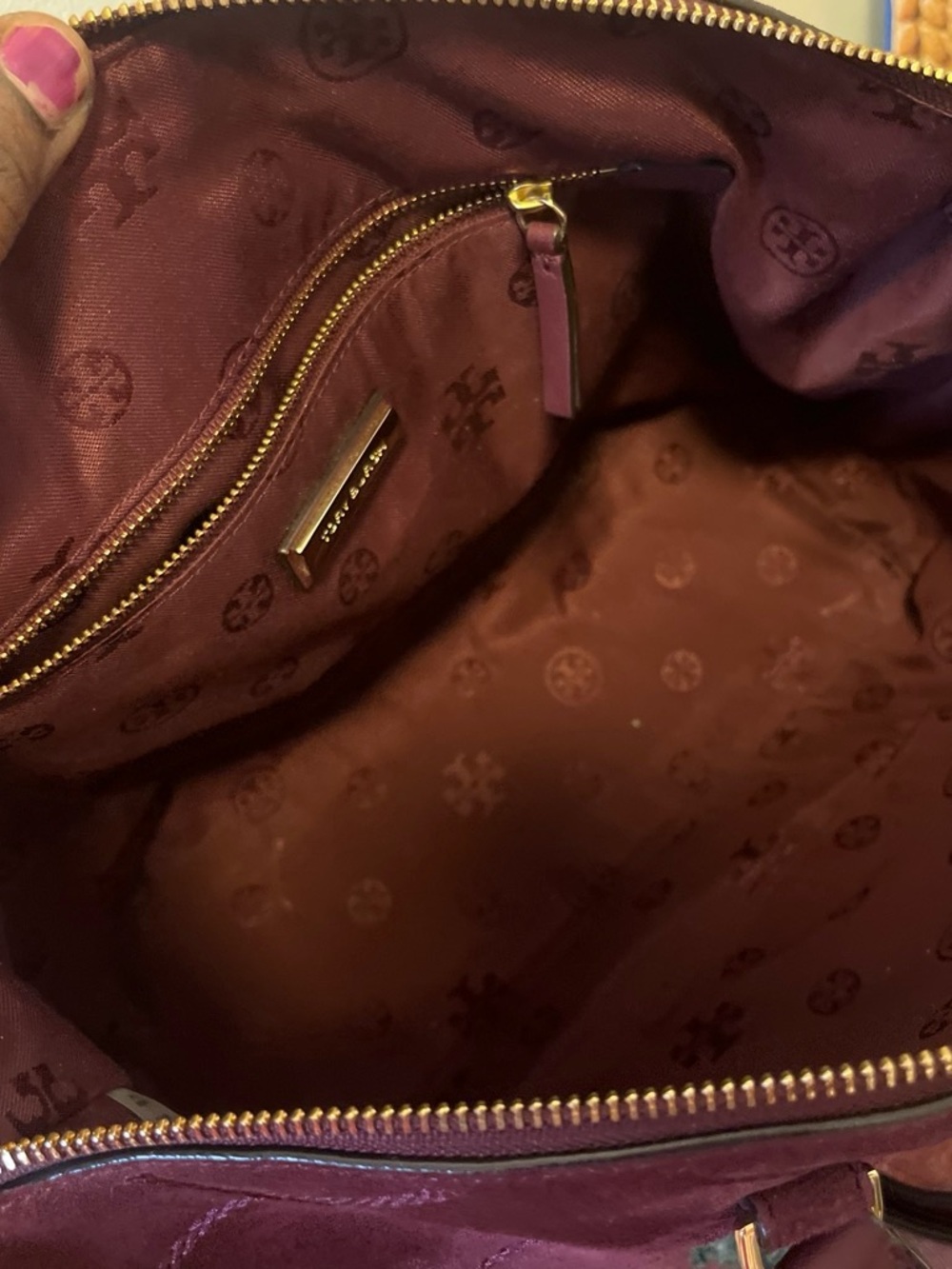 Tory Burch Quilted Suede Crossbody Bag in Burgundy - Picture 6 of 8